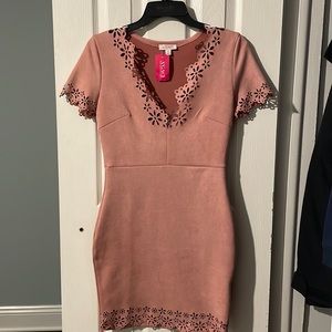 Mauve suede like cut out dress